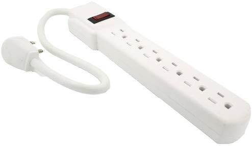 Topzone 1 Feet 6 Outlets Built-in Safety Circuit Breaker Angle Plug AC Wall Power Strip UL Listed (White)