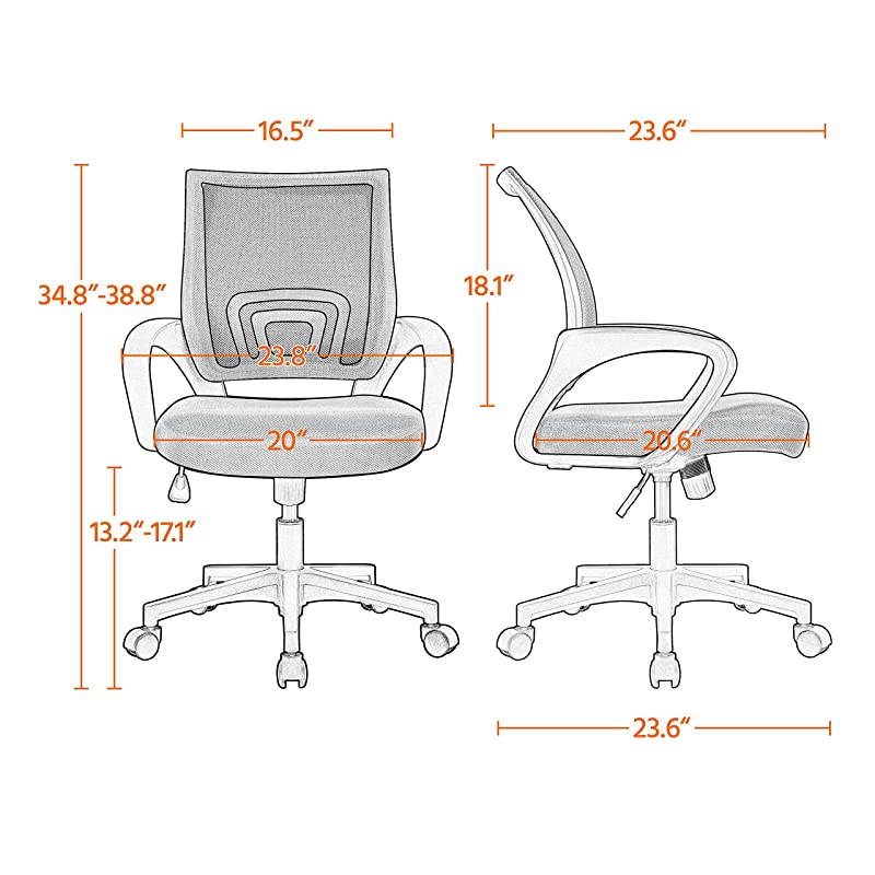 Ergonomic Mesh Office Chair MidBack Height Adjustable Computer Chair wLumbar Support 360 Rolling Casters 125kg276lb Weight Capacity Red
