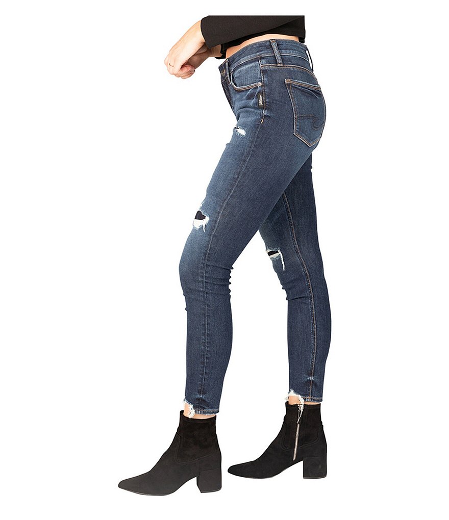 Silver Jeans Co. Elyse Mid-Rise Destructed Skinny Jeans