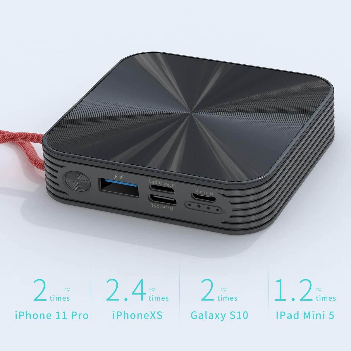 Portable Charger 10000mAh Power Bank,KONFULON Cellphone Charger,Ultra Compact Backup Battery with Built in Cable Compatible with iPhone11/XS/XR/X/8/8P/7/6/6S