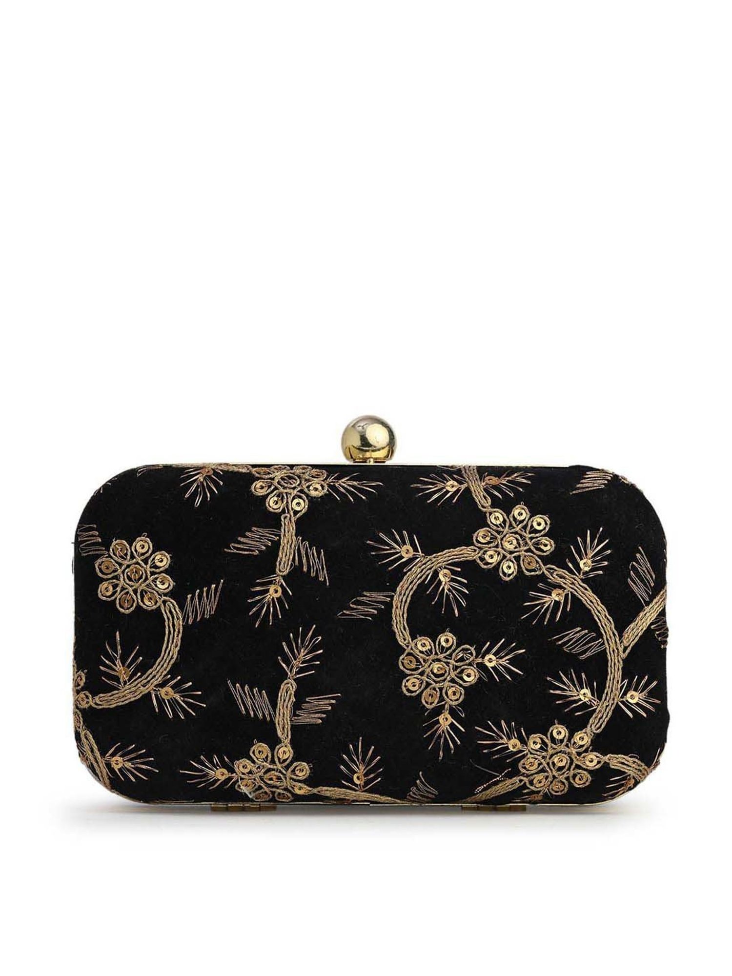 Gaurapakhi Black Embroidered Minaudiere Clutch
