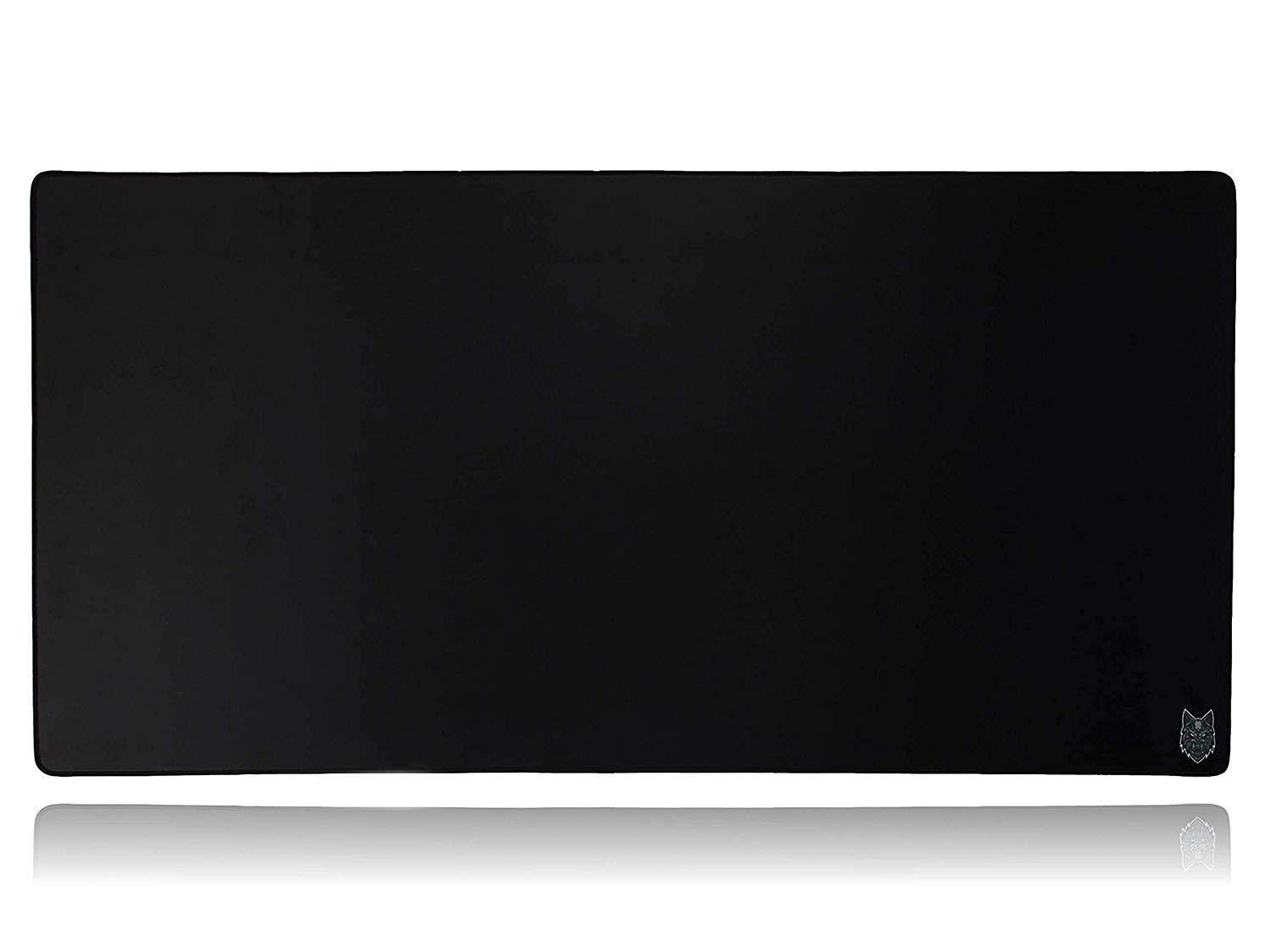 SoloQ Extended Mega Size Custom Professional Gaming Mouse Pad - Anti Slip Rubber Base - Stitched Edges - Large Desk Mat - 48" x 24" x 0.16" (Mega, Black with Blue Logo)