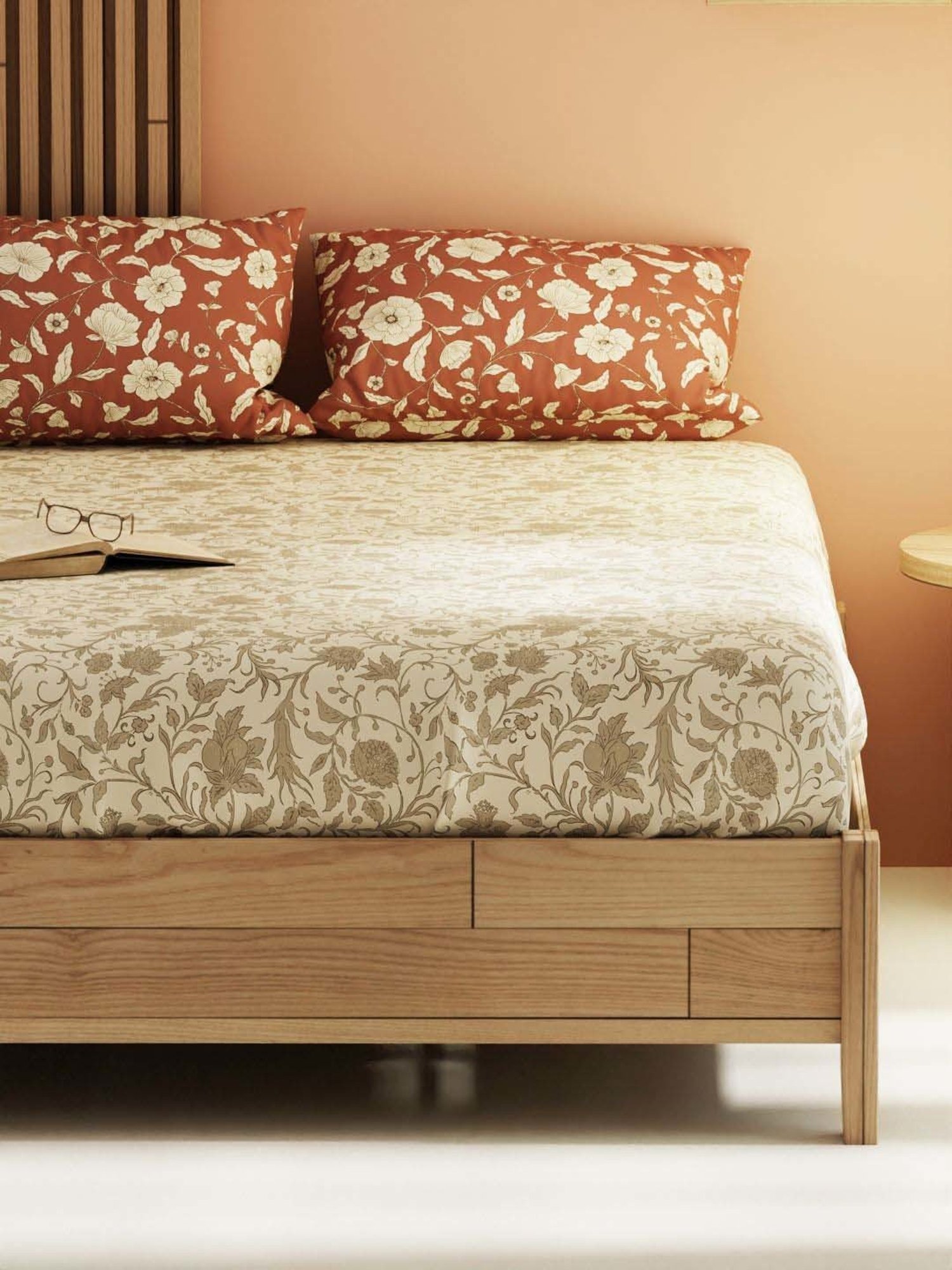 Bianca Magnolia Beige & Brown 152 TC Micro Fabric Double Bedsheet with 2 Pillow Covers