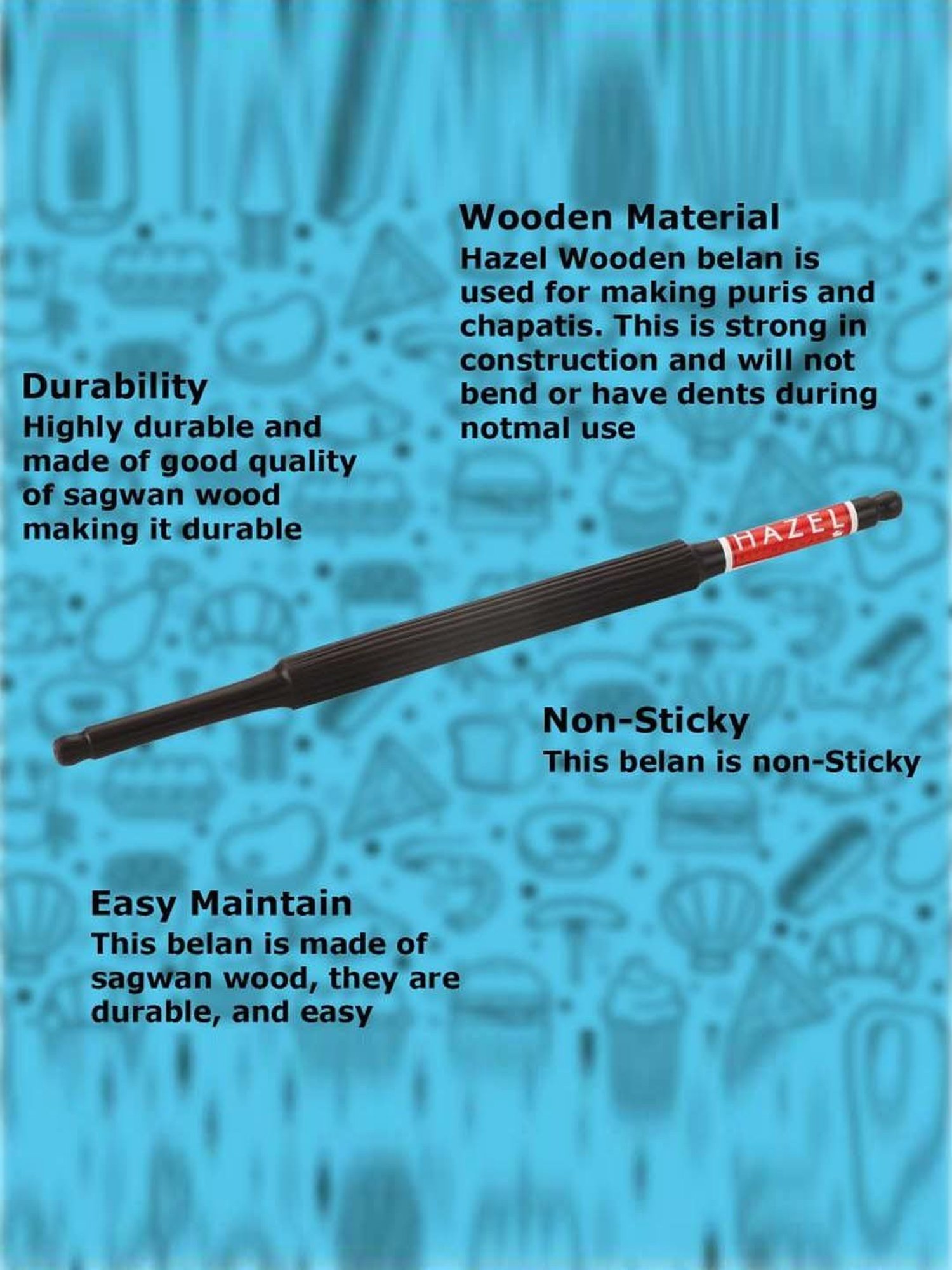 HAZEL Dark Brown Sheesham Belan Rolling Pin for Roti