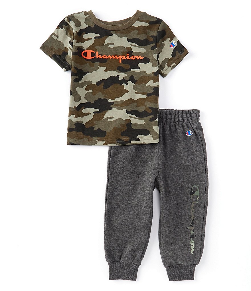 Champion Baby Boys 12-24 Months Short-Sleeve Camouflage-Printed Jersey Tee & Solid Jogger Pant Set