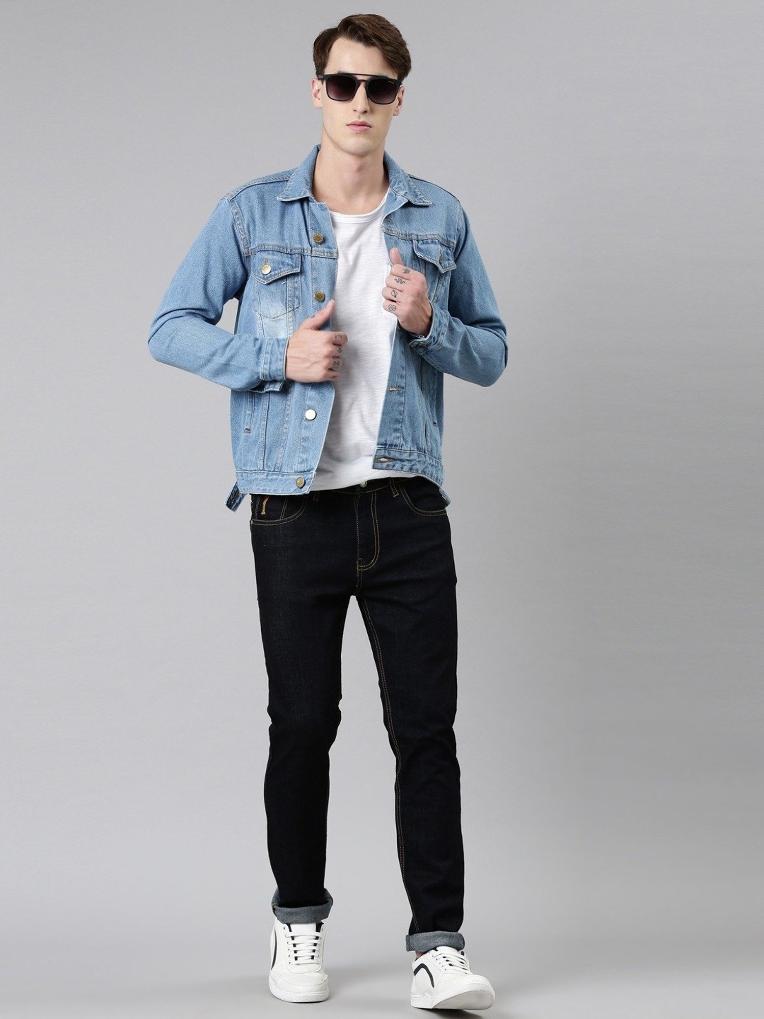 CINOCCI Blue Cotton Slim Fit Denim Jacket
