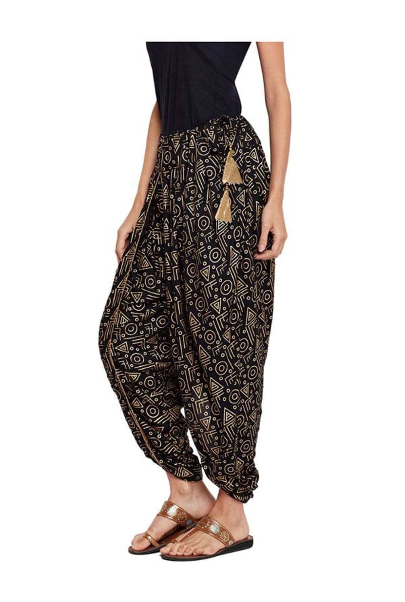 Studio Rasa Black Printed Cotton Dhoti Pants