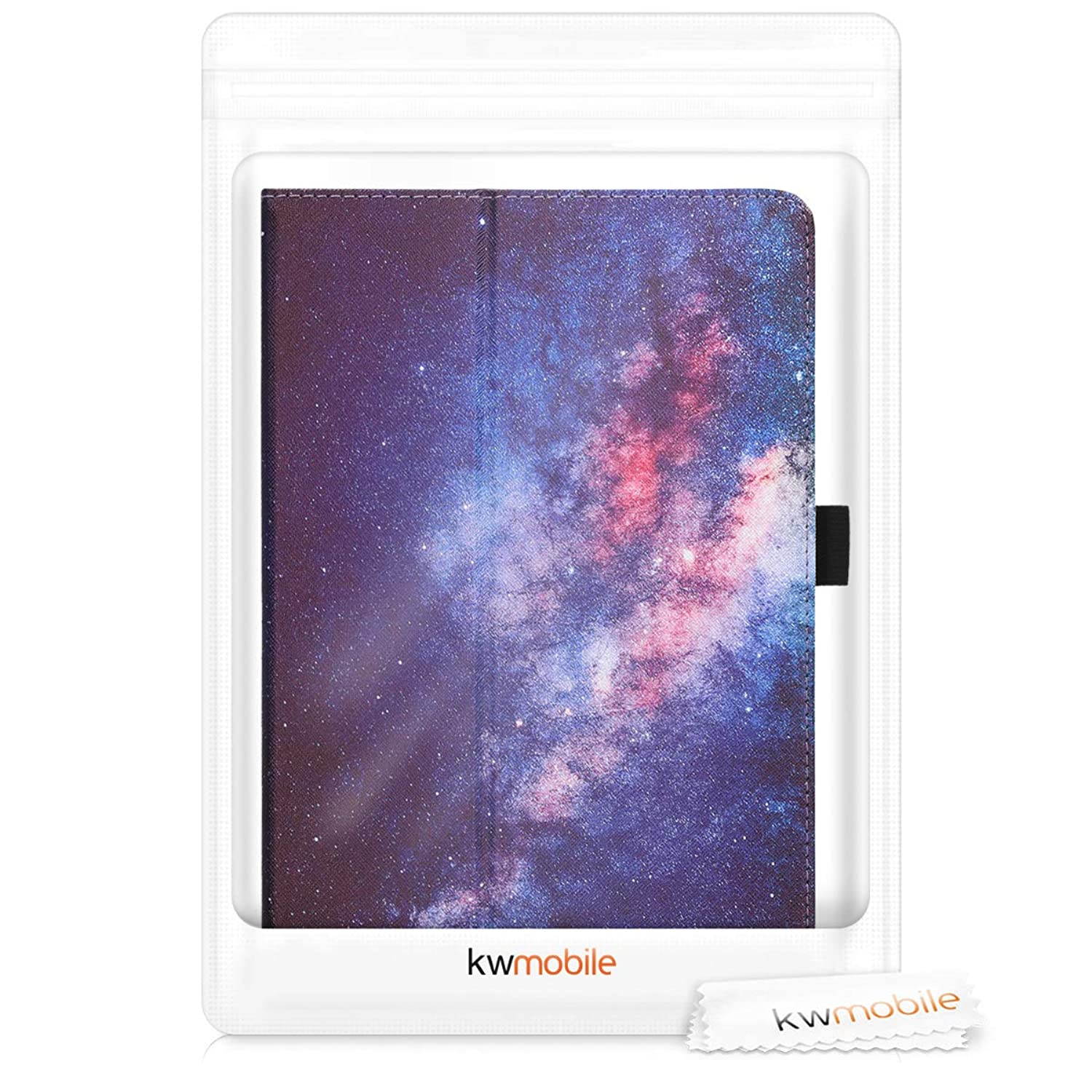 kwmobile Case Compatible with Huawei MediaPad T5 10 - Slim PU Leather Tablet Cover with Stand Feature - Starry Galaxy Light Pink/Dark Pink/Dark Blue