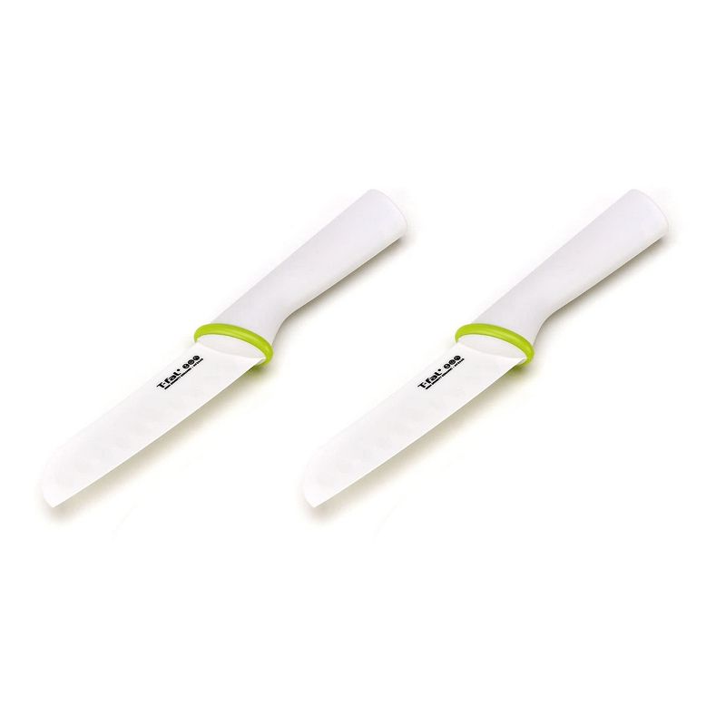 T-Fal Zen 84210 Ergonomic Sharp Ceramic 6 Inch Serrated Ceramic Utility Bread Knife with Protective Sheath and Ergonomic Handle, White (2 Pack)