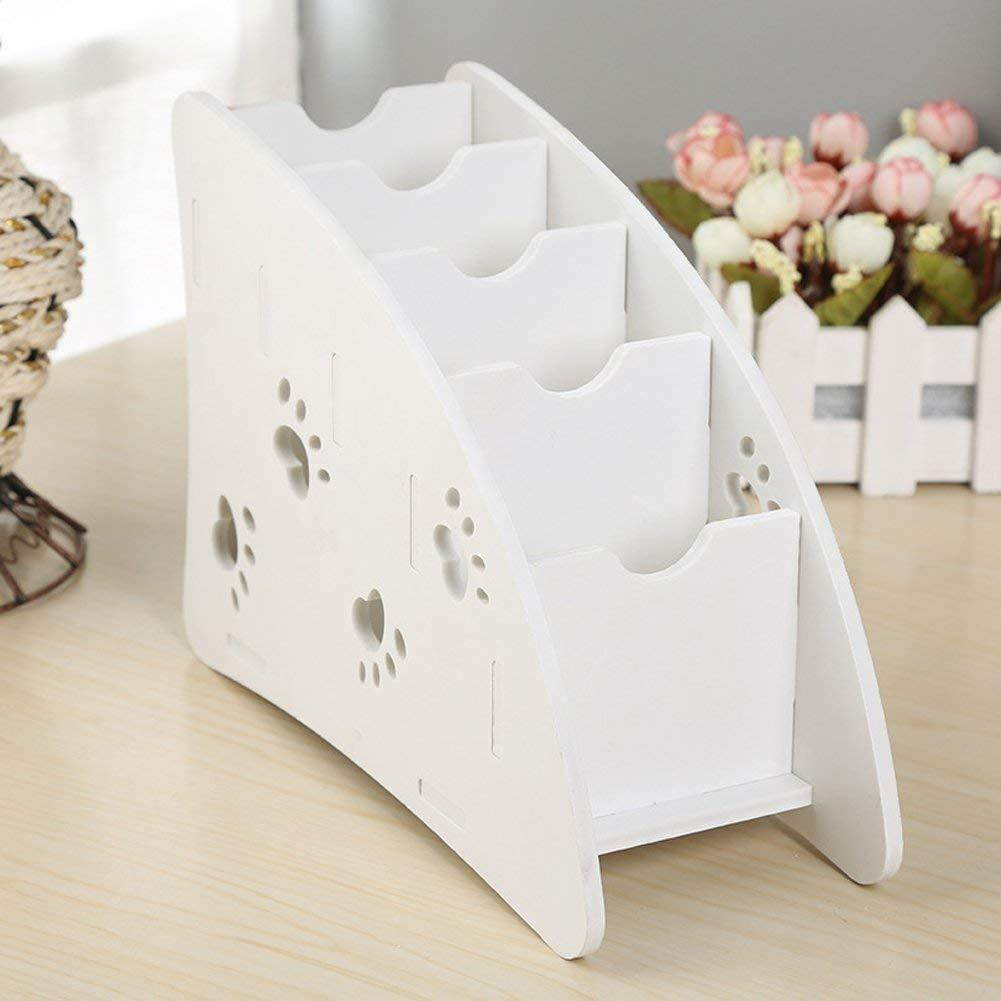 White Remote Control Holder Caddy, Coideal 4 Compartments Carving Detachable Desktop Organizer Plastic Wood Pen Pencil Holder Container for Office Desk Kitchen Makeup Phones (Small)