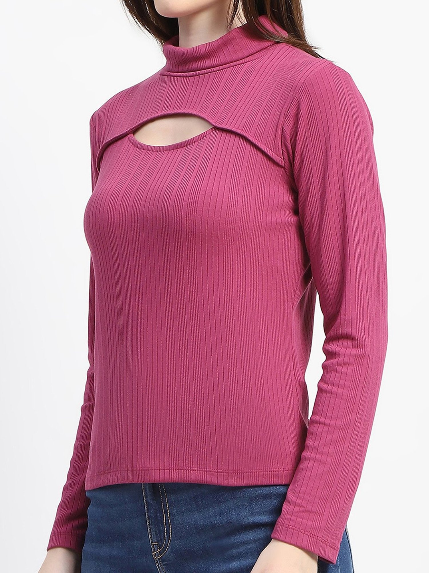 MADAME Pink Cotton Slim Fit Top