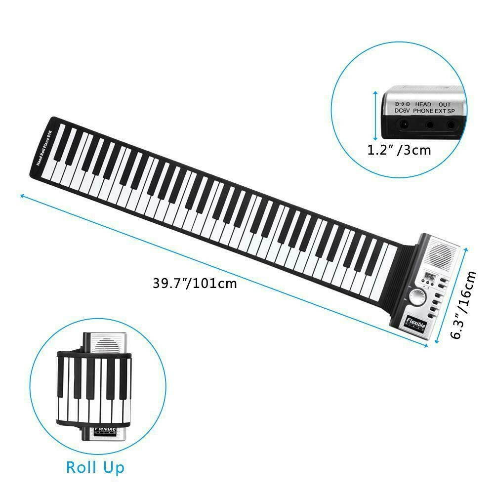 61 Key Electronic Roll Up Piano Keyboard Folding Rechargeable Portable