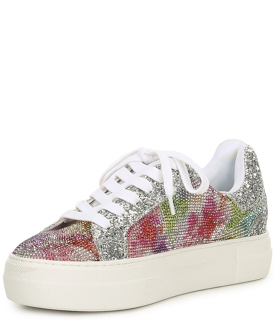 Betsey Johnson Lindsay Glitter Rhinestone Embellished Lace-Up Sneakers