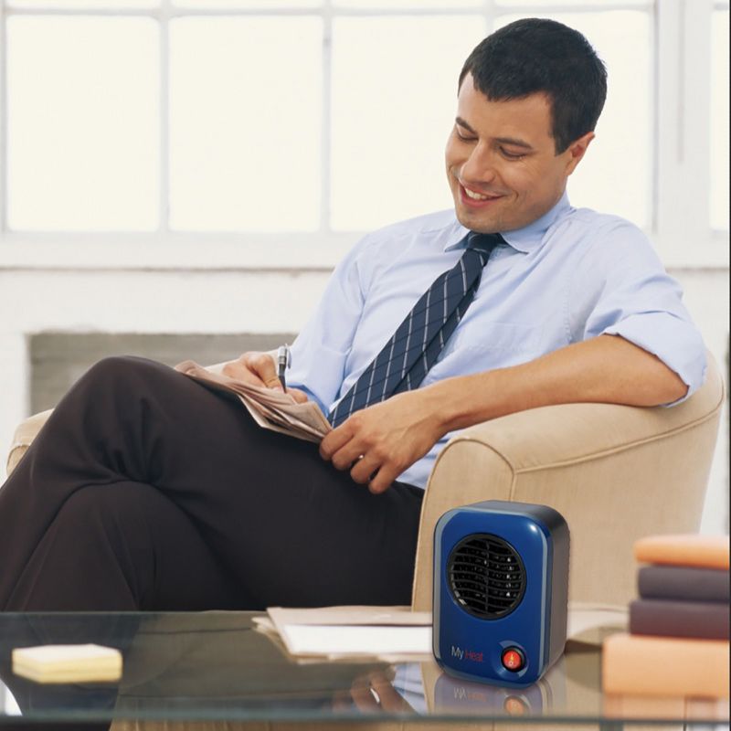 Lasko 102 MyHeat Small Portable Personal Electric 200 Watt Ceramic Space Heater for Office Desk and Home, Blue