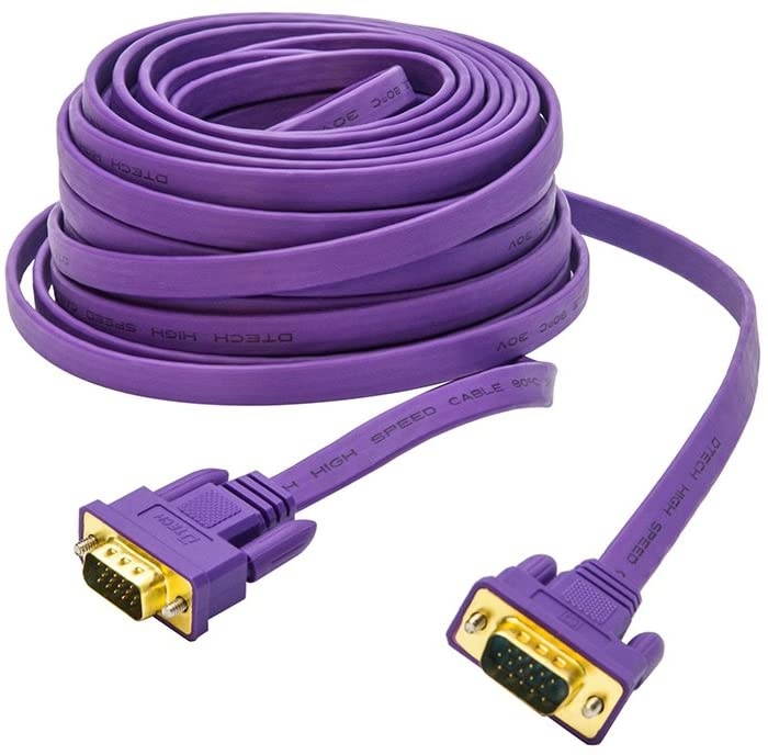 DTECH Flat Slim 100ft VGA Cable Male to Male Port for Computer Monitor Laptop Projector - Purple - 30m