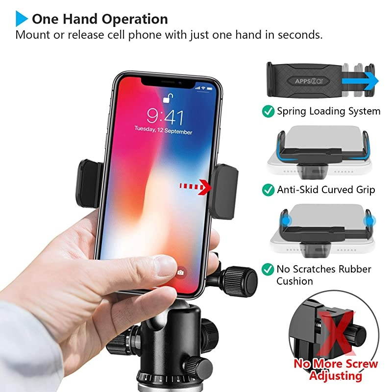 Cell Phone Tripod Adapter Mount Holder with Quick Swivel Adjustable Clamp Compatible with iPhone, Samsung Smartphone and All Phones for Video Recording Photo Booth Live Music Camera