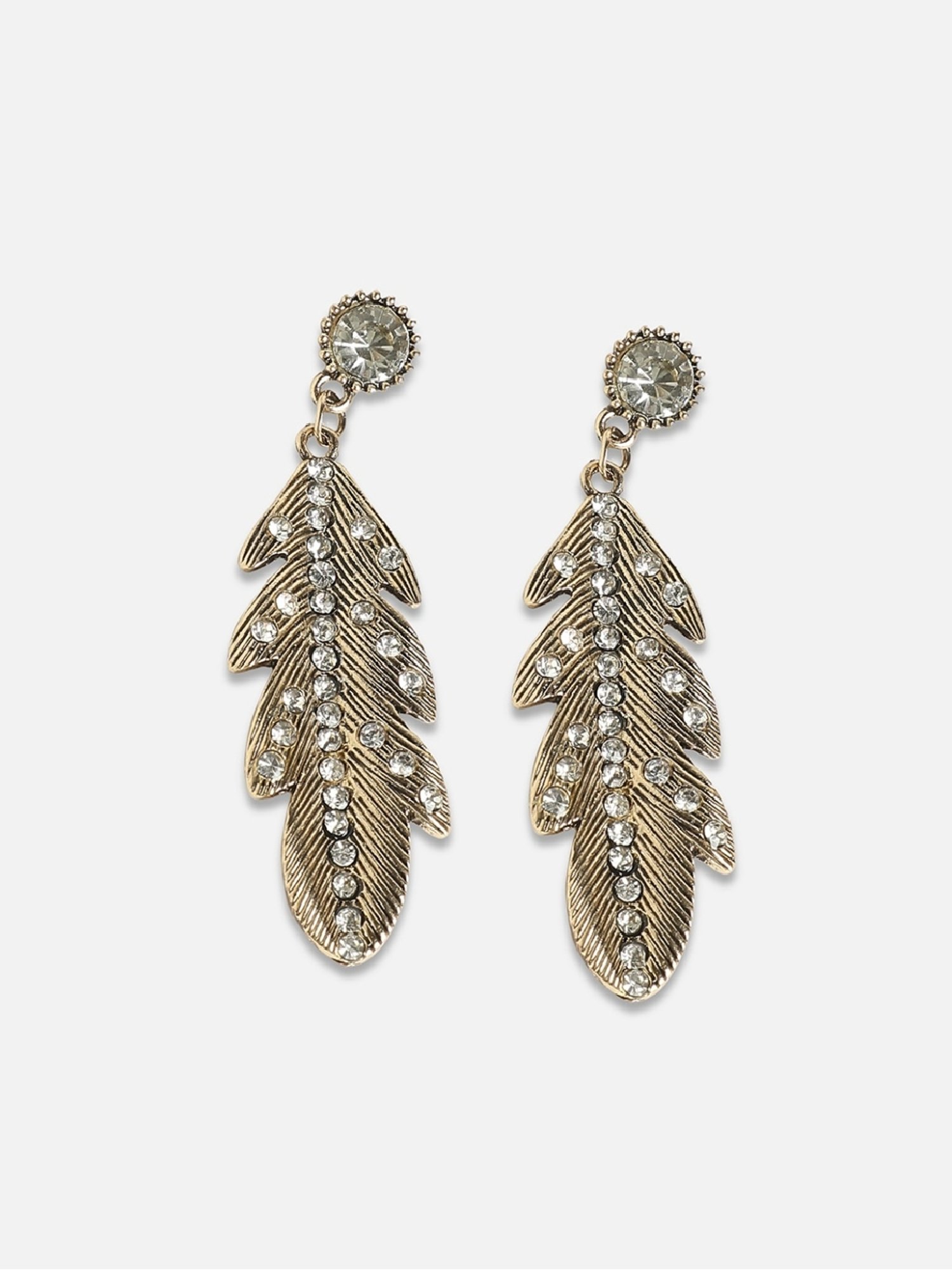 Sohi Women's Stone Lined Leaf Drop Earrings  Metallic Gold