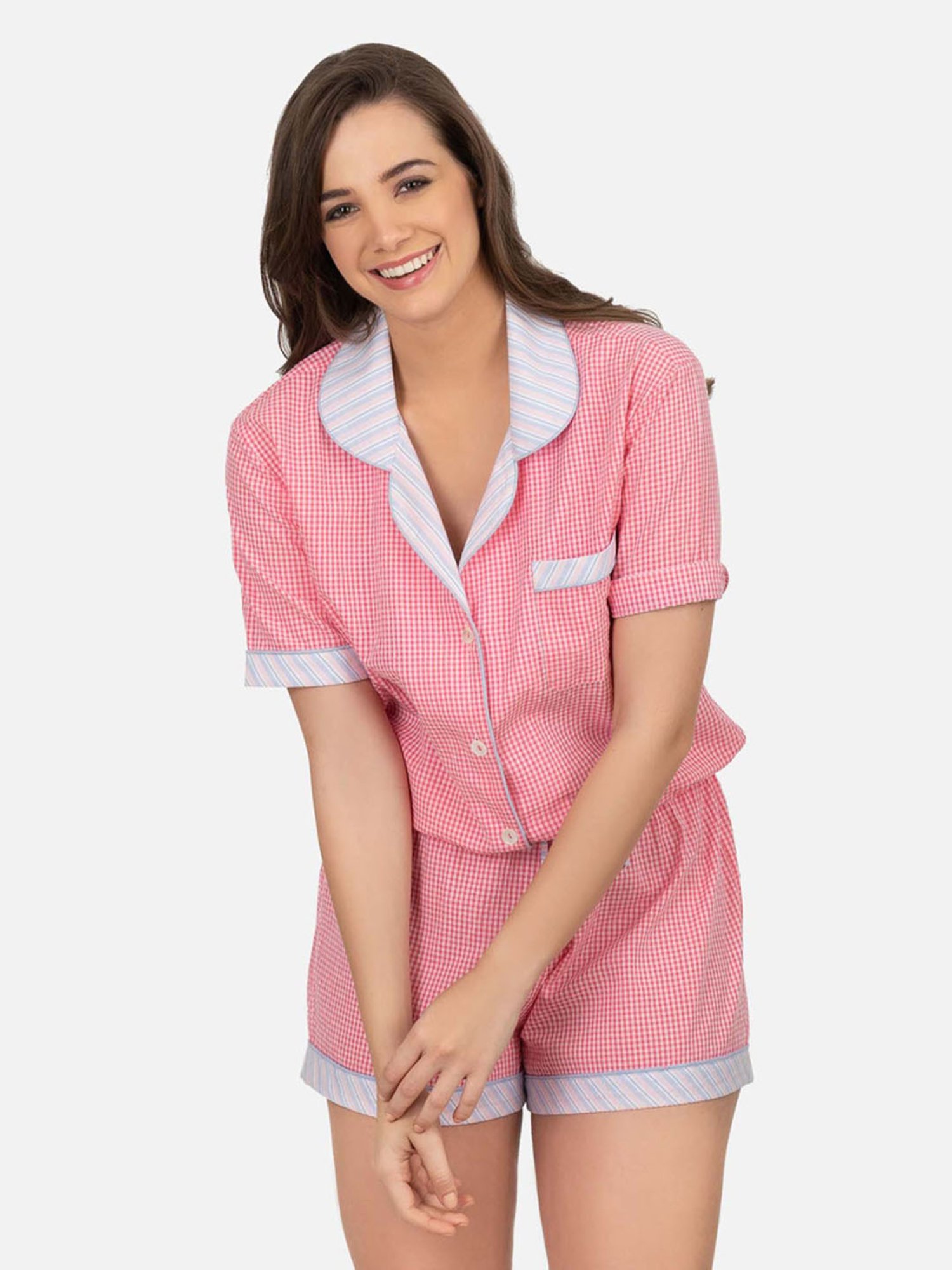 The Calm Collective Hot Pink Shanon Notch Collar Shorts Set