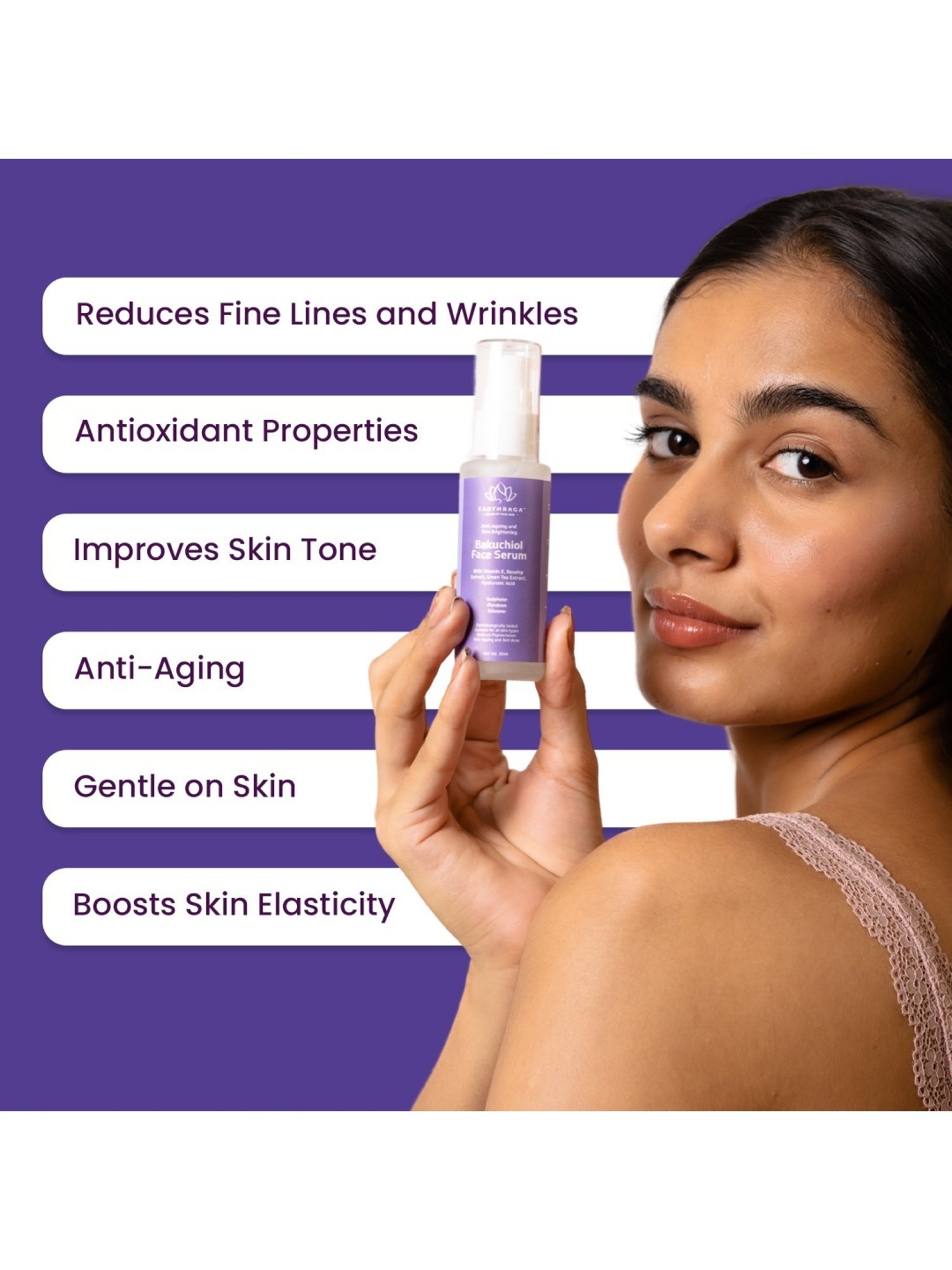 Earthraga Anti-Ageing and Skin Brightening Bakuchiol Face Serum - 30 ml