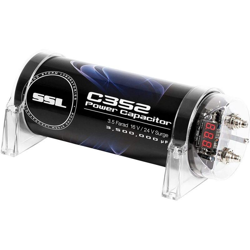 Sound Storm C352 3.5 Farad Car Capacitor for Energy Storage to Enhance Bass Demand and Boost Audio System with Digital LED Voltage Meter, Black