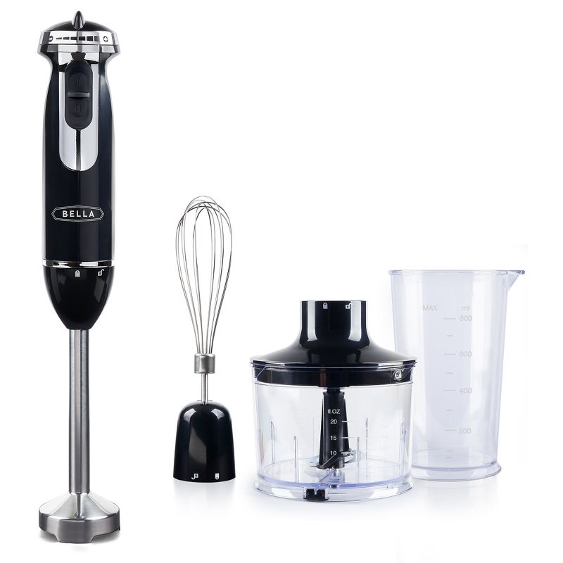 Bella 14769 Powerful 10 Speed Multi Use Immersion Hand Blender with 3.5 Cup Beaker, Stainless Steel Whisk, and Mini Chopper Attachments, Black