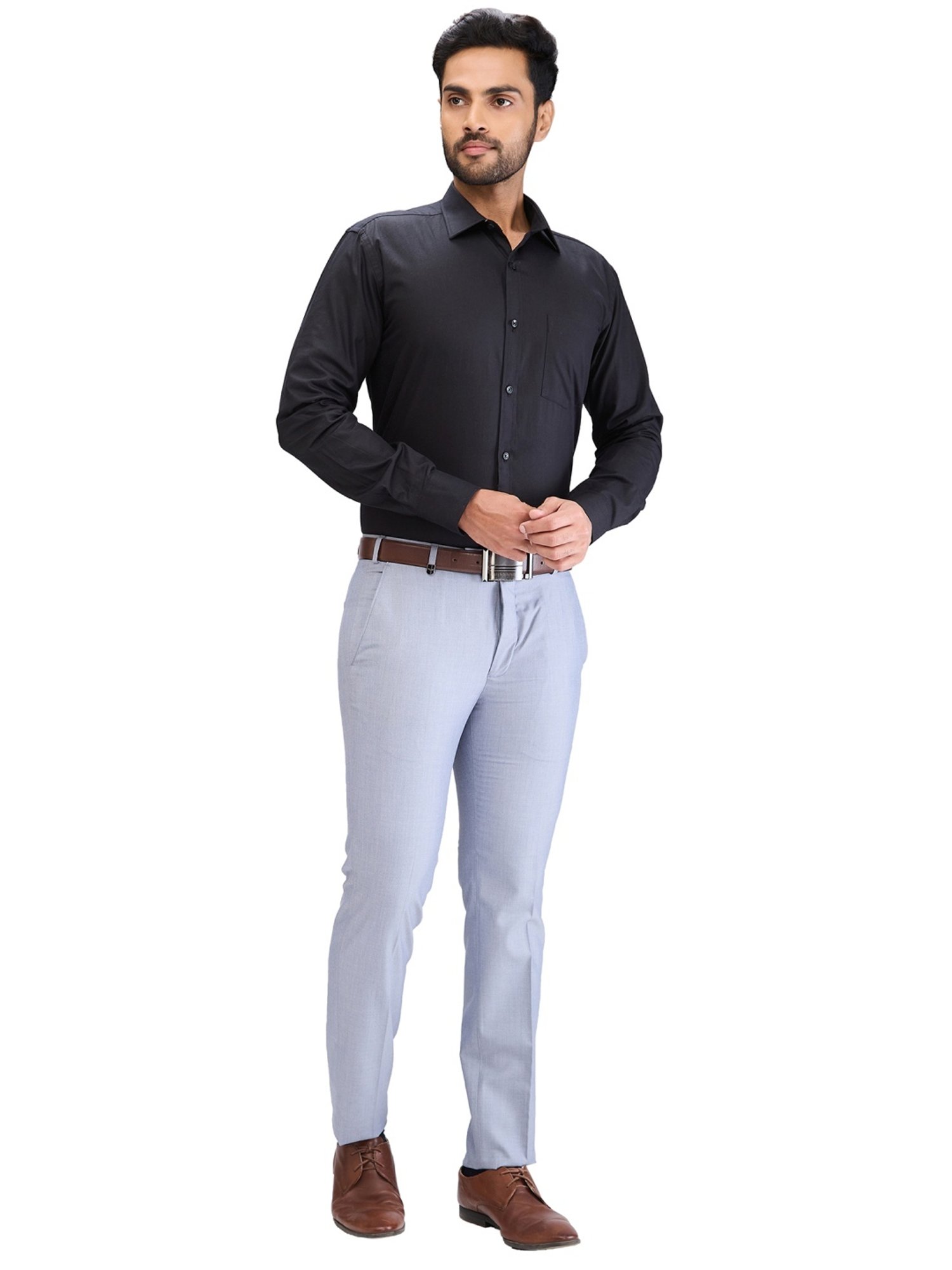 Park Avenue Grey Super Slim Fit Texture Trousers