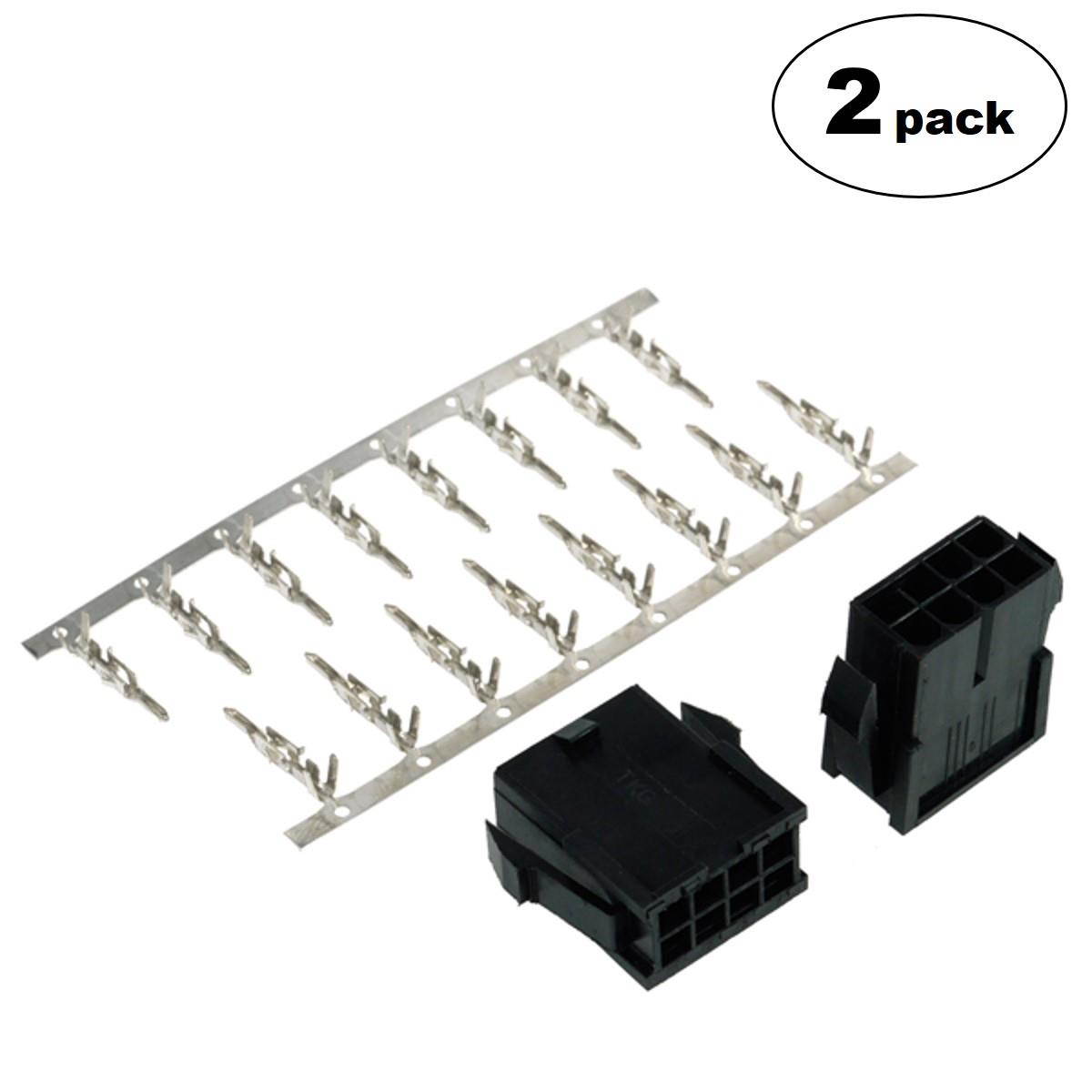 Phobya VGA Power Connector 8 Pin, Female, 2 pcs, Black, 2-pack