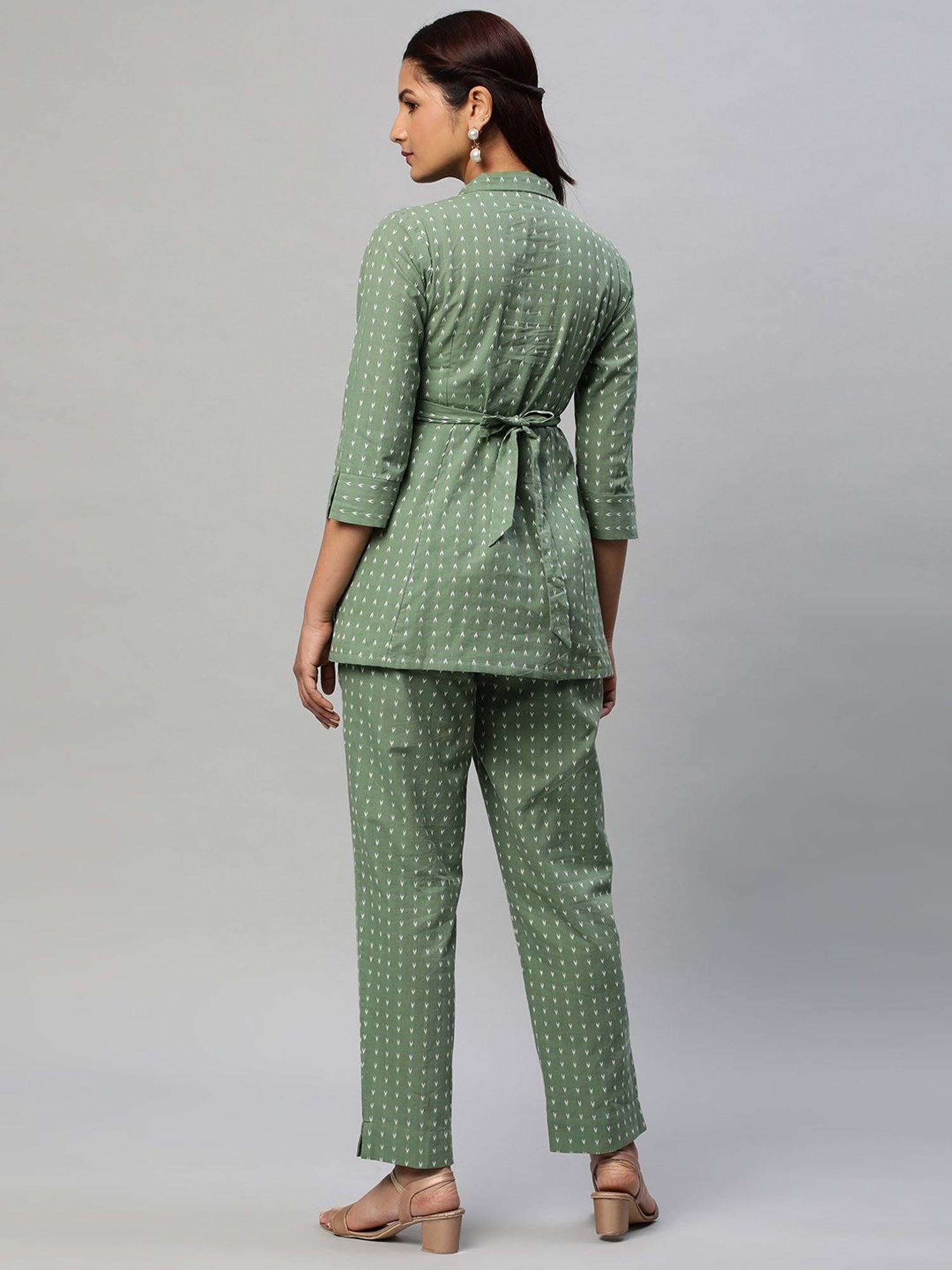 Kami Kubi Green Printed Top With Trousers & Belt