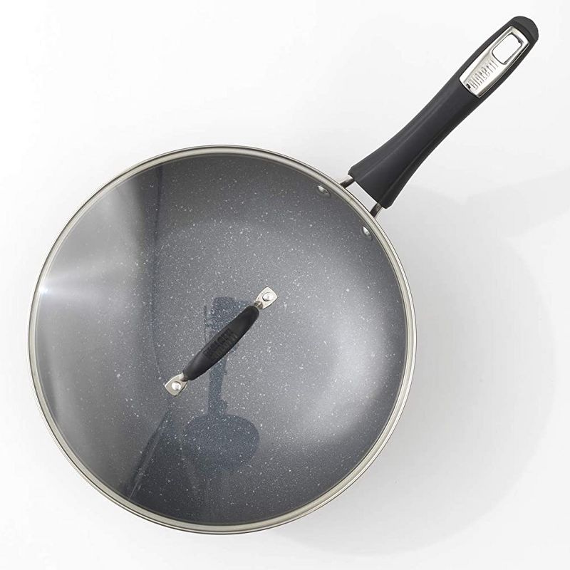 Bialetti 7553 Impact Covered Mirco Divot Nonstick Heavy Gauge Aluminum Oven Safe 11 Inch Stir Fry Kitchen Pan with Silicone Handle, Gray