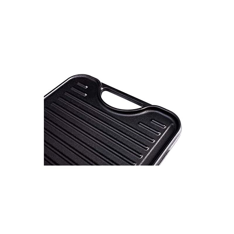Rectangular Cast Iron Double Burner, Reversible Griddle Grill Seasoned with 100% Kosher Certified Non-GMO Flaxseed Oil, 18.5 x 10 Inch, Black