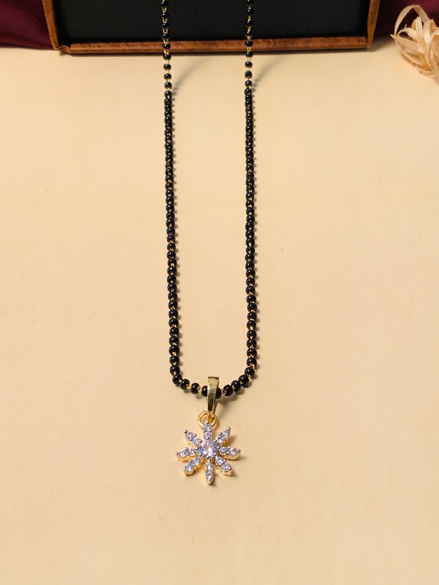 Abdesigns Gold-Plated American Diamond & Black Beaded Mangalsutra