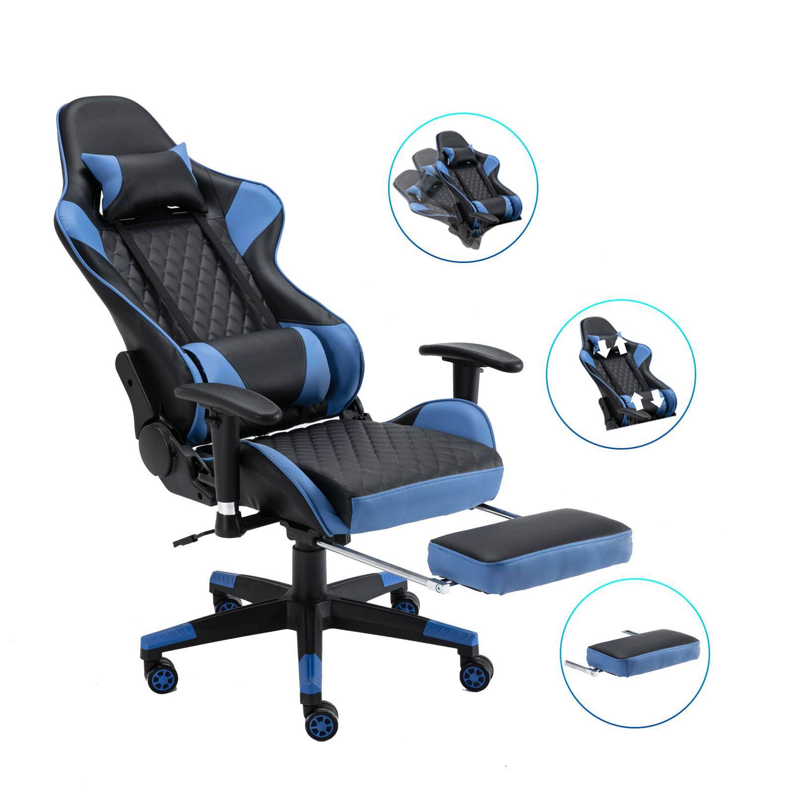 Gaming Chair with Massage Lumbar and Ergonomic Footrest Office Computer Chair