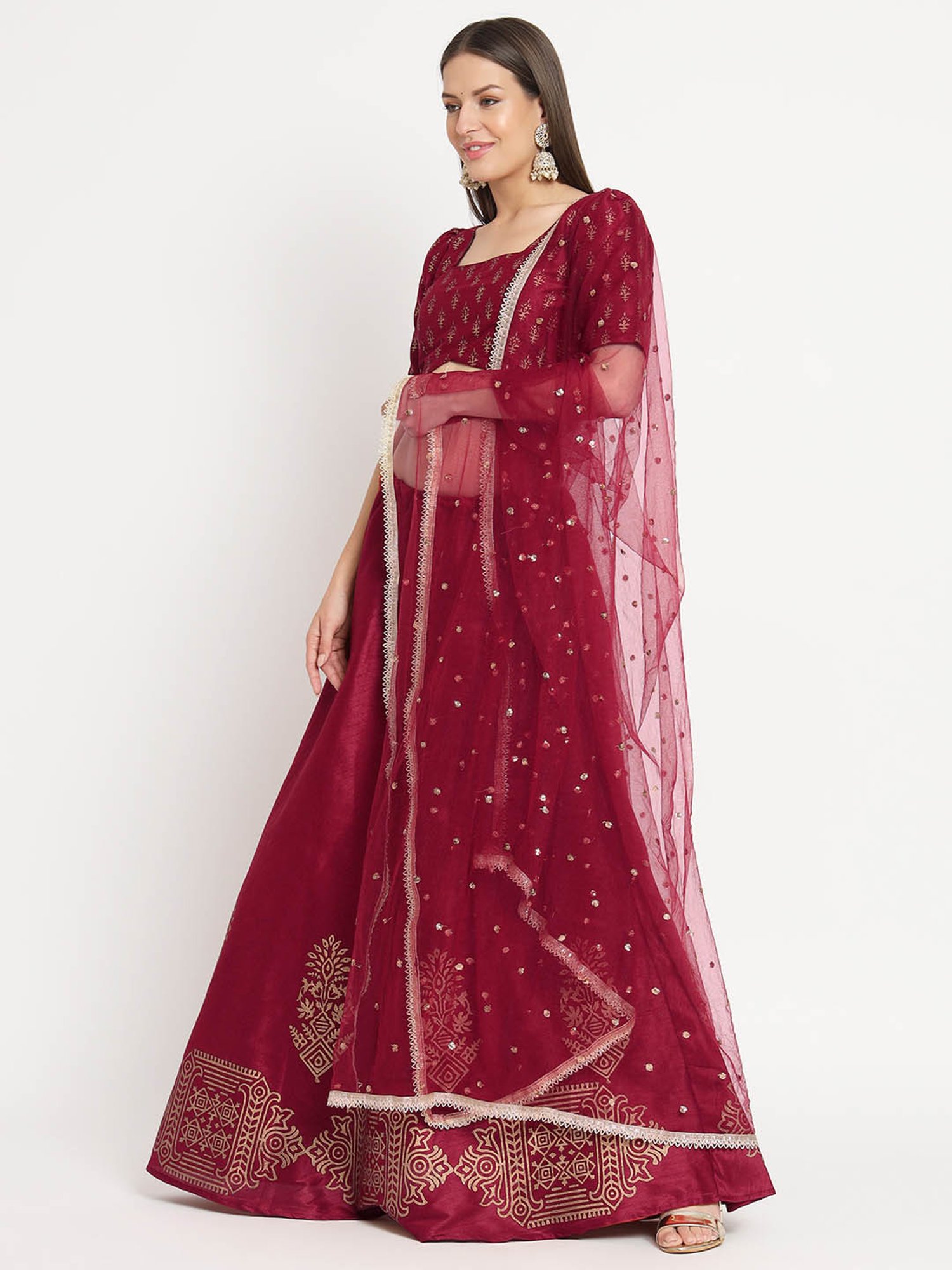 studiorasa Maroon Hand Block Print Lehenga Set
