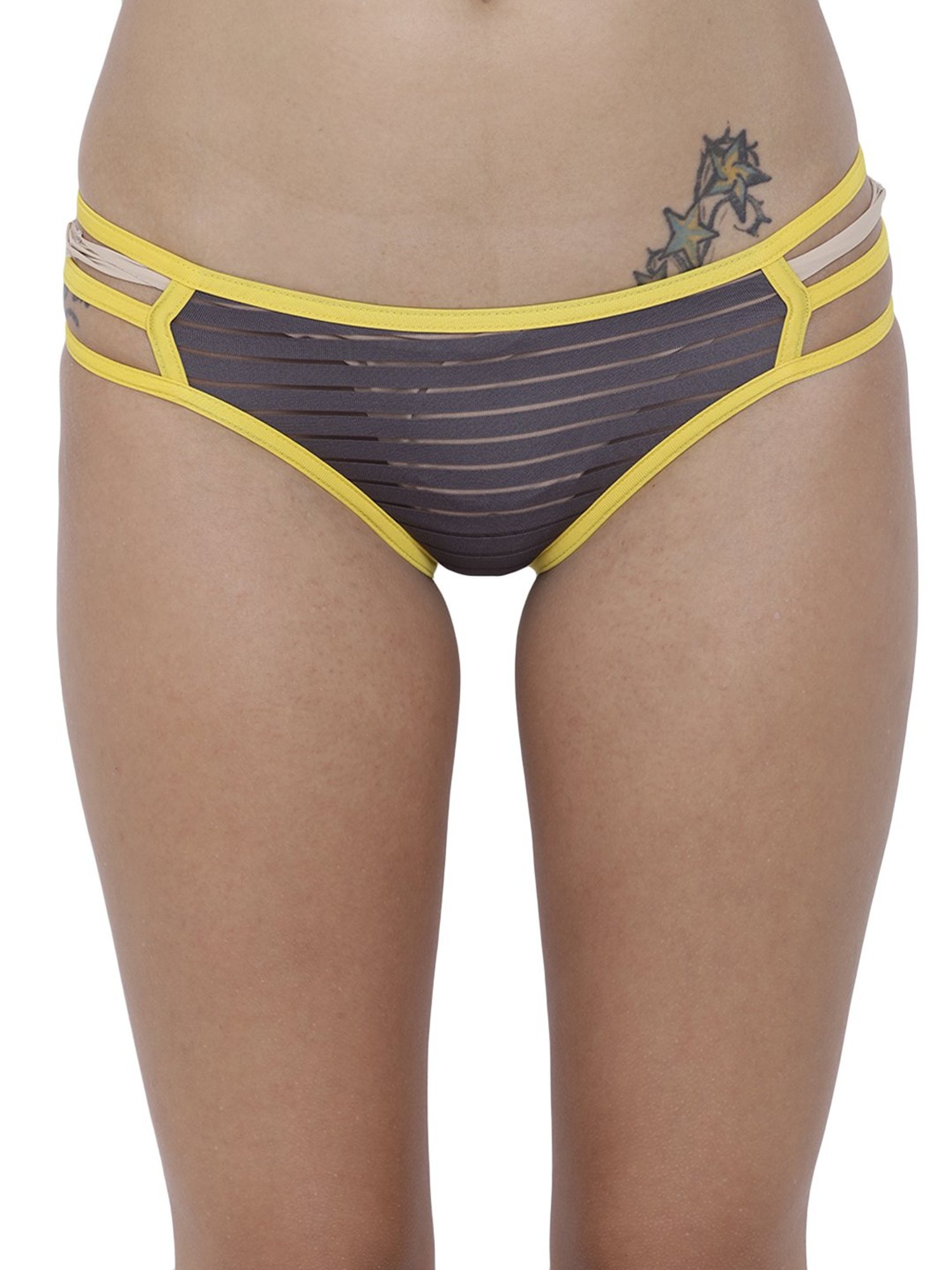 BASIICS by La Intimo Petrol Grey Striped Bikini Panty