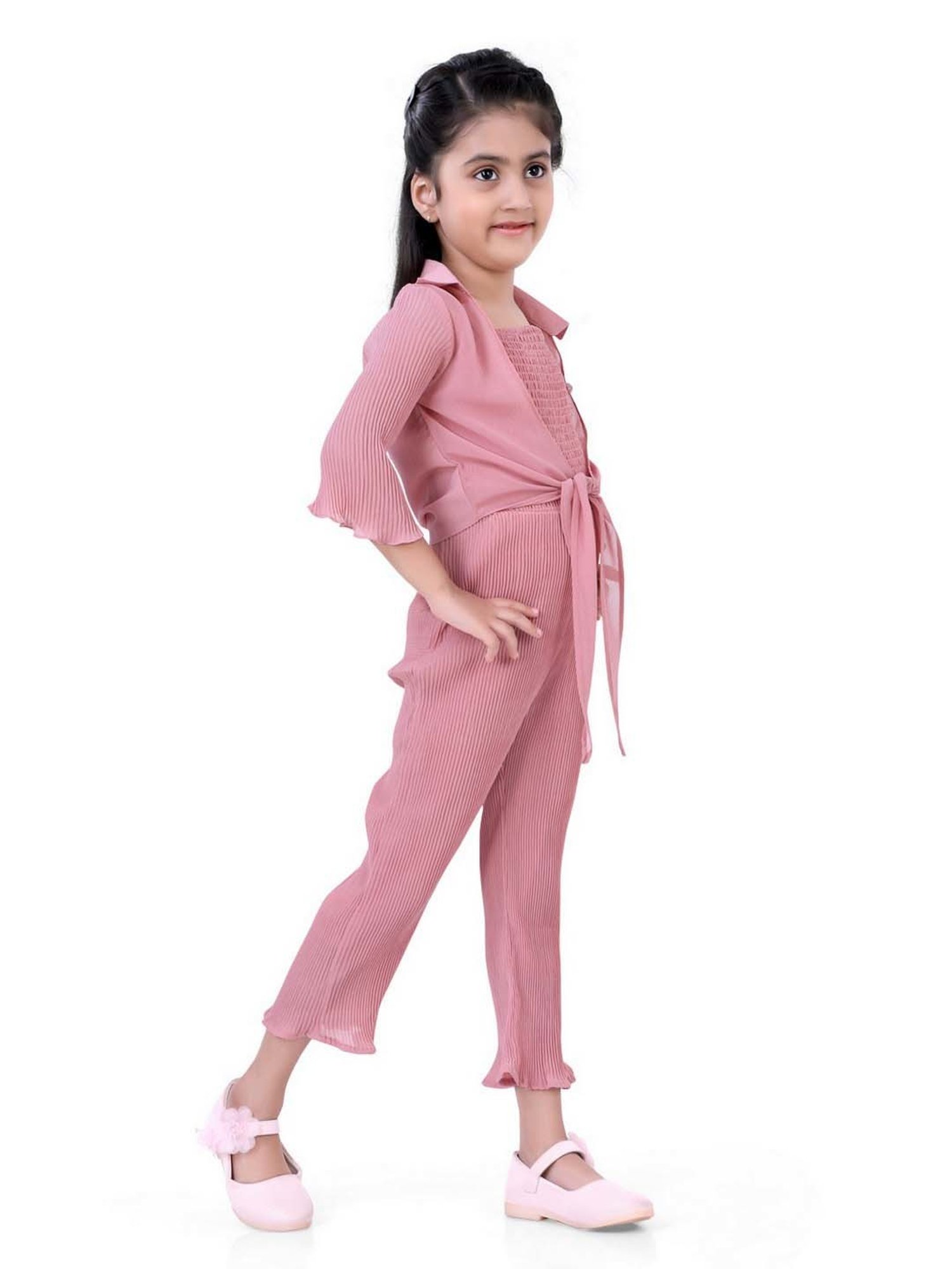 poplins Kids Pink Cotton Regular Fit Jumpsuit