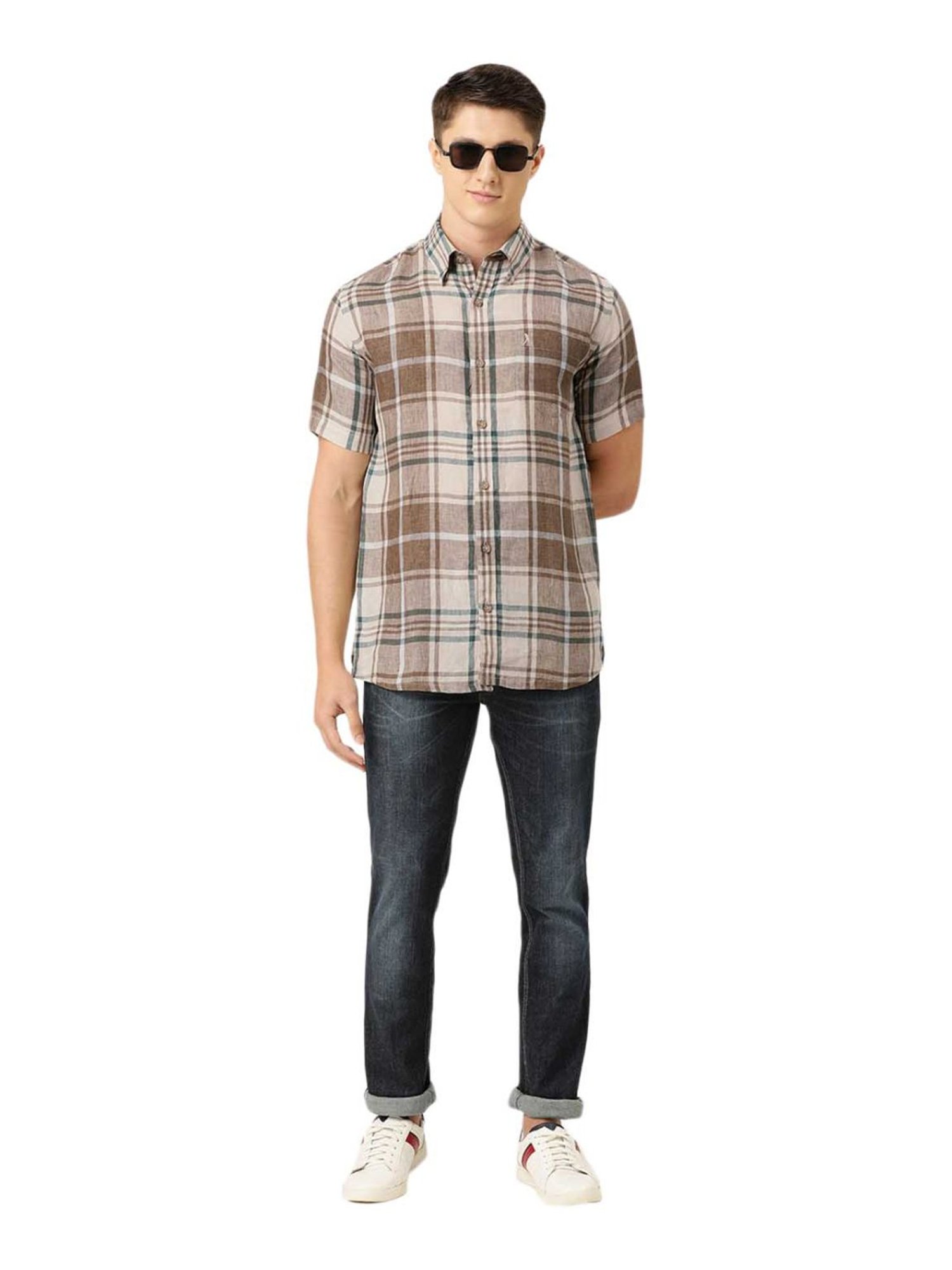 Burnt Umber Brown Cotton Regular Fit Checks Shirt
