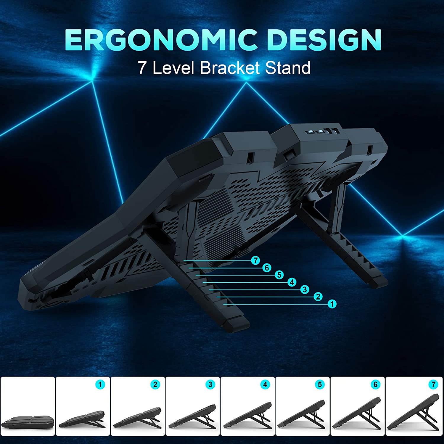 RGB Laptop Cooling Pad Gaming Laptop Cooler with 6 High-Speed Adjustable Fans, 7 Heights Stand, LED Screen, 2 USB Ports, Compatible up to 17'' Laptop & PS4