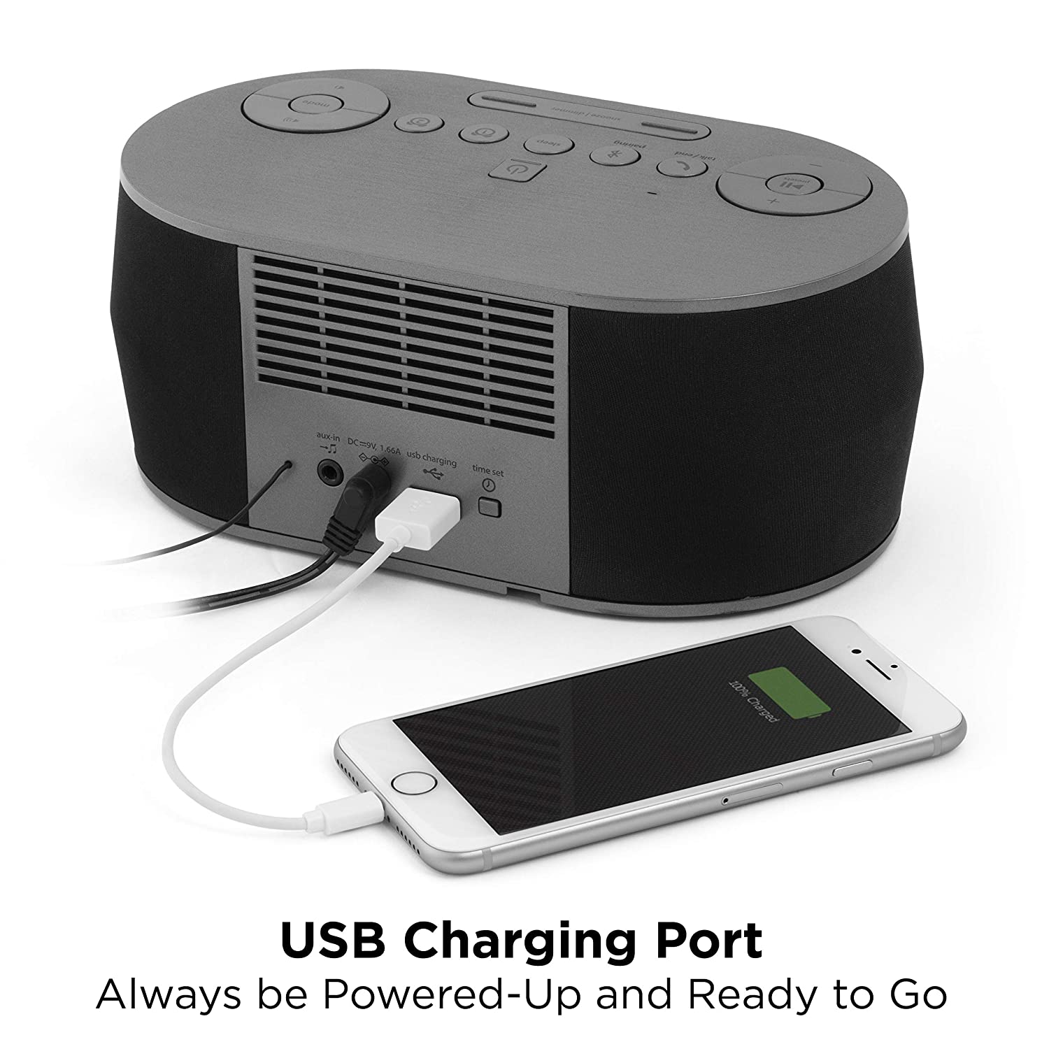 iHome Wireless Bluetooth Stereo, Dual FM Alarm Clock Radio, USB Charging, Alarm Clock For Bedrooms, Alarm Clock, Voice Echo Cancellation, Twin Speakers, Hi-Quality Sound, Battery Backup, Display, Blac