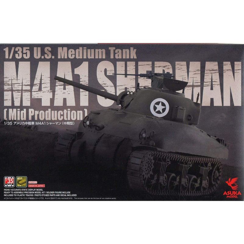 Asuka 35-010 U.S. Medium Tank M4A1 Sherman (Mid Production) 1/35 Scale Model Kit