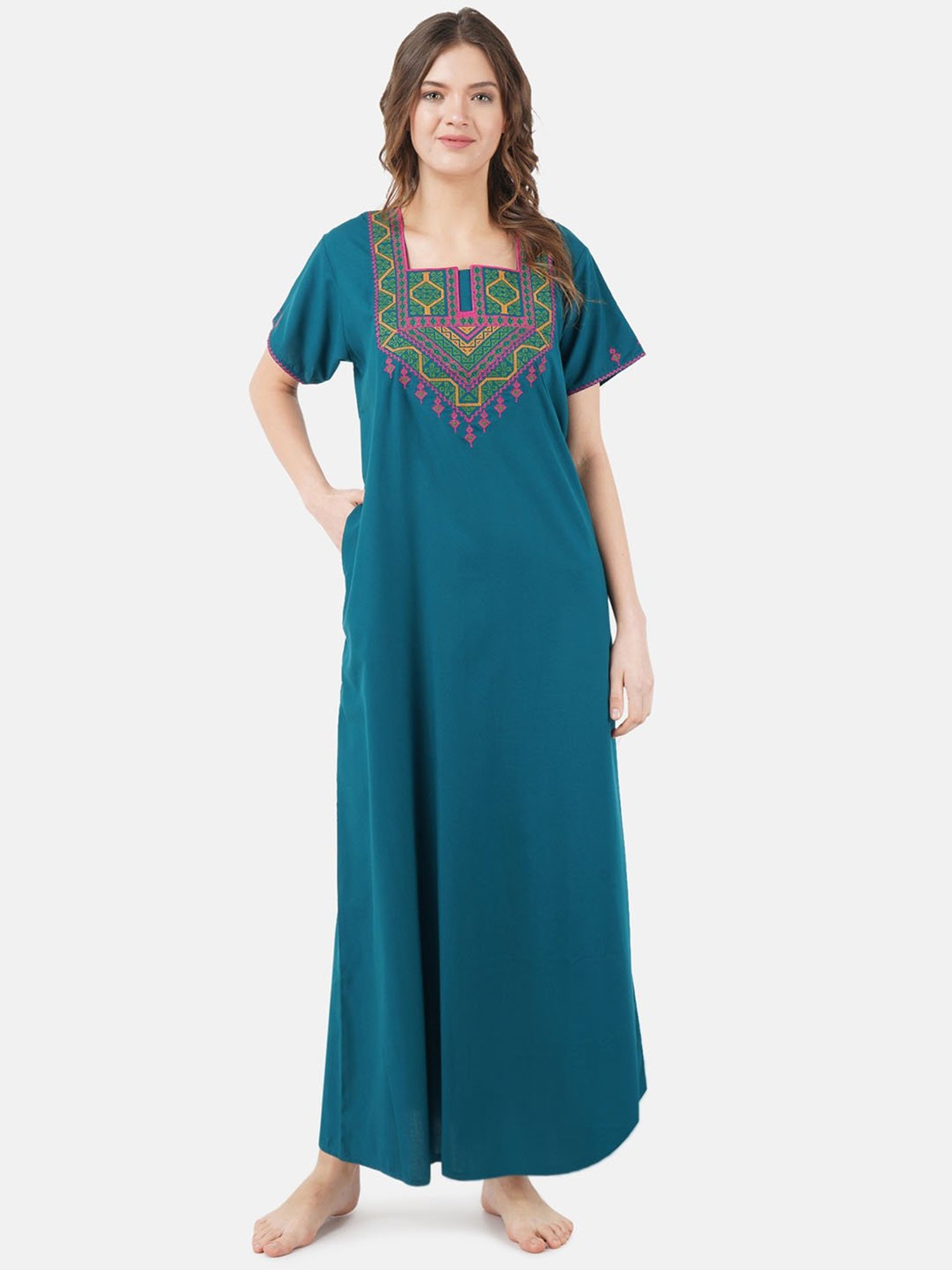 KOI SLEEPWEAR Teal Blue Embroidered Nighty