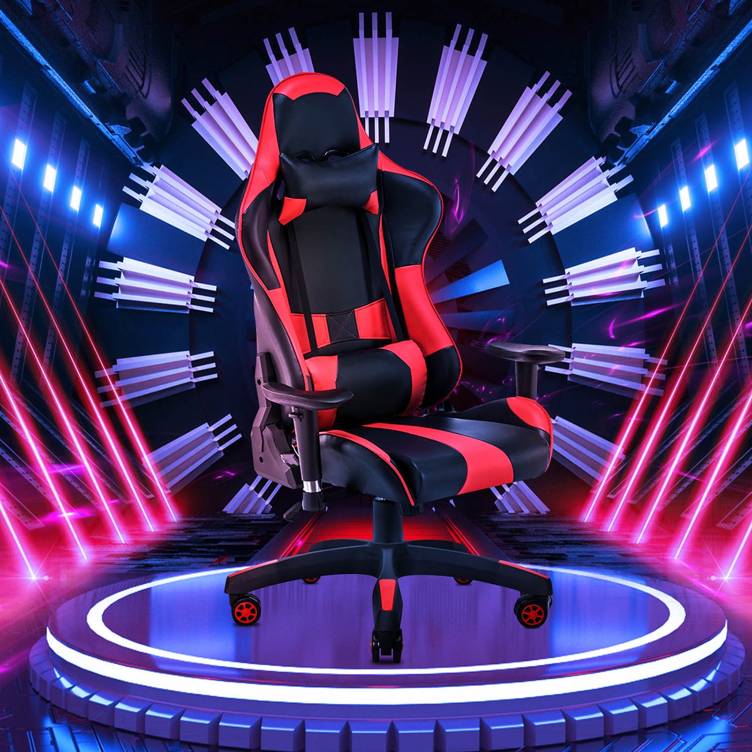 YOUTHUP Racing Style Gaming Chair Adjustable Ergonomic Computer Desk Chair,PU Leather Racing Reclining Swivel High Back Chair with Headrest and Lumbar Support,Pink