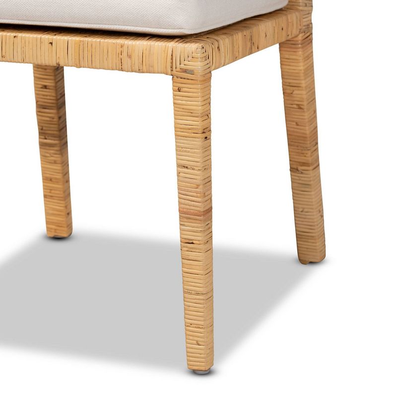 2pc Sofia Wood and Rattan Dining Chair Set Natural/White - Baxton Studio