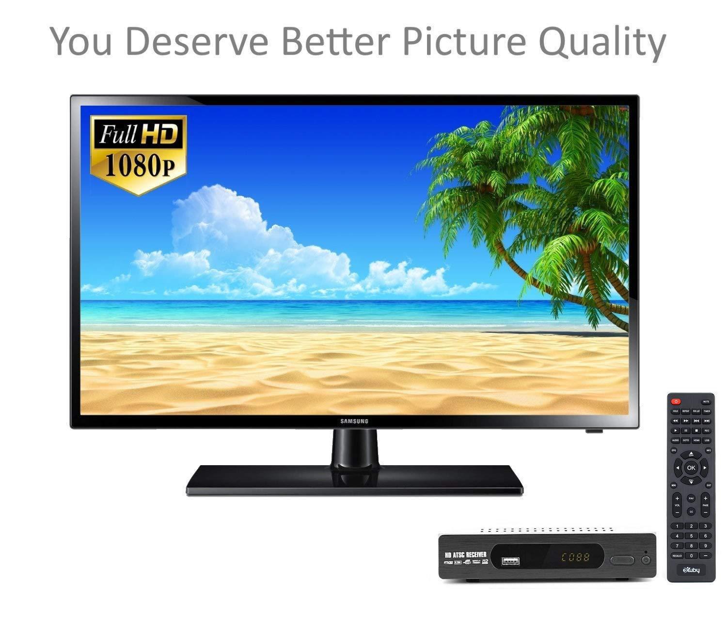 eXuby Digital Converter Box for TV, Antenna, RF Cable Record and View Full HD Digital Channels for Free (Instant & Scheduled Recording, 1080P HDTV, HDMI Output, 7 Day Program Guide & LCD Screen)