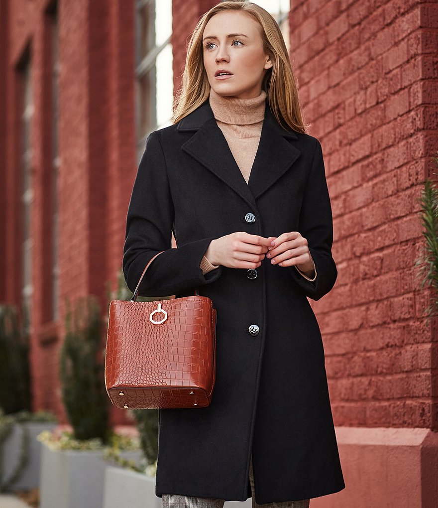 Kenneth Cole New York Short Water-Resistant Stand Collar Hooded Long Sleeve Chevron Puffer Jacket