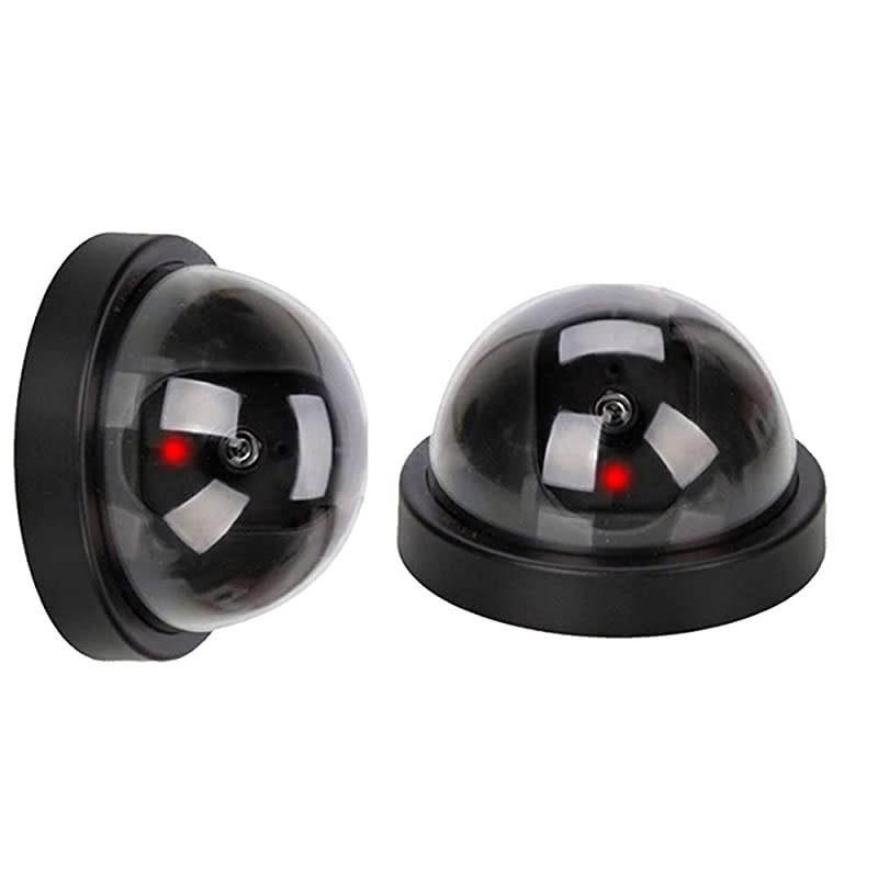 2 X Black Dome Fake Dummy Security CCTV Camera Waterproof IR LED Flashing Red Light Outdoor Indoor Surveillance