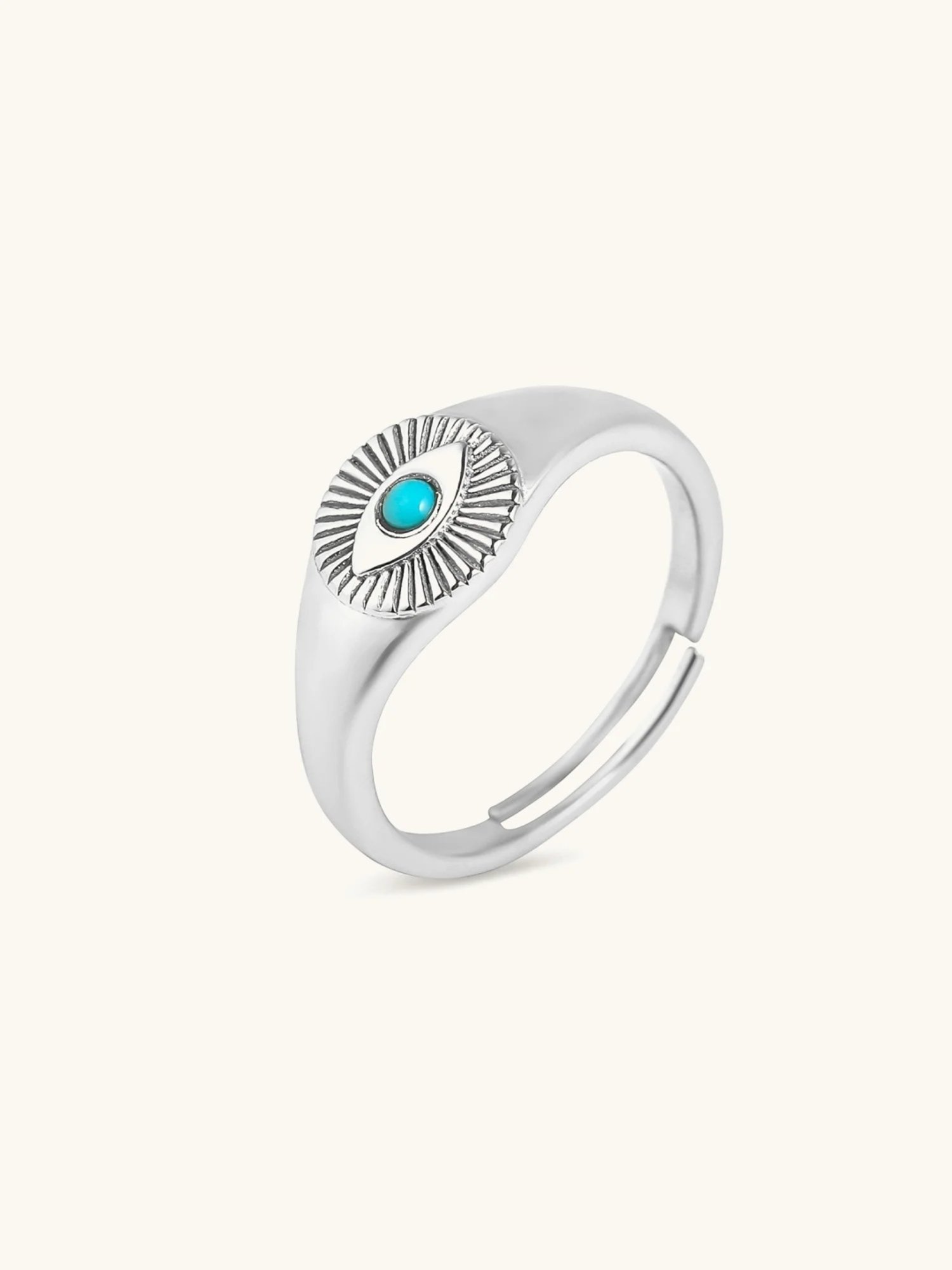 Mabel 92.5 Sterling Silver Rhodium-Plated Evil Eye Signet Adjustable Ring