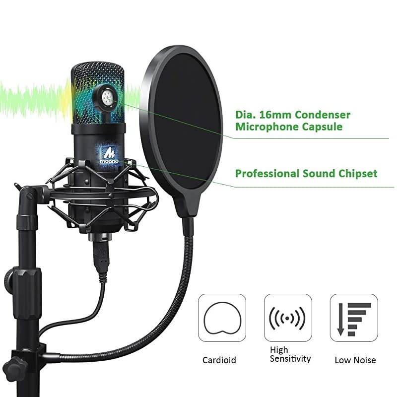 USB Microphone Kit 192KHZ/24BIT with Aluminum Organizer Storage Case  AU-A04TC PC Condenser Podcast Streaming Cardioid Mic Plug & Play for Computer, YouTube, Gaming Recording