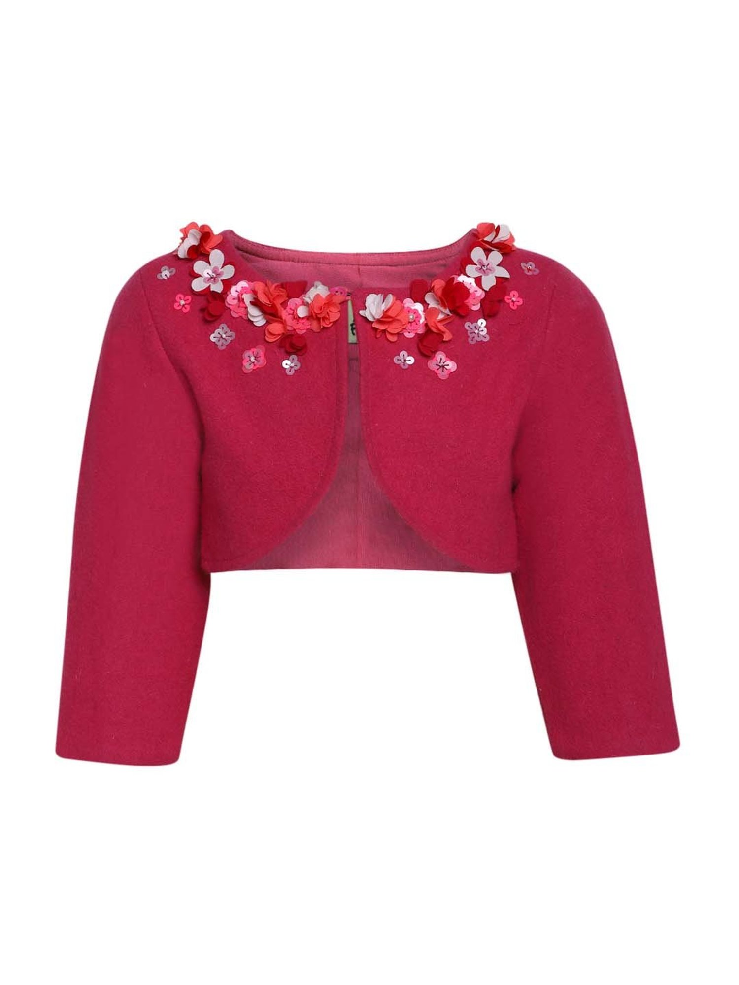 A Little Fable Kids Pink Applique Shrug