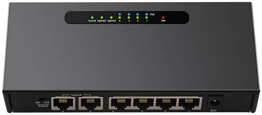 Docooler Enthernet Switch 6-Port POE Switch 4+2 100M with 4 Ethernet Ports 2 Uplink Ethernet Ports for IP Camera Wireless AP US Plug