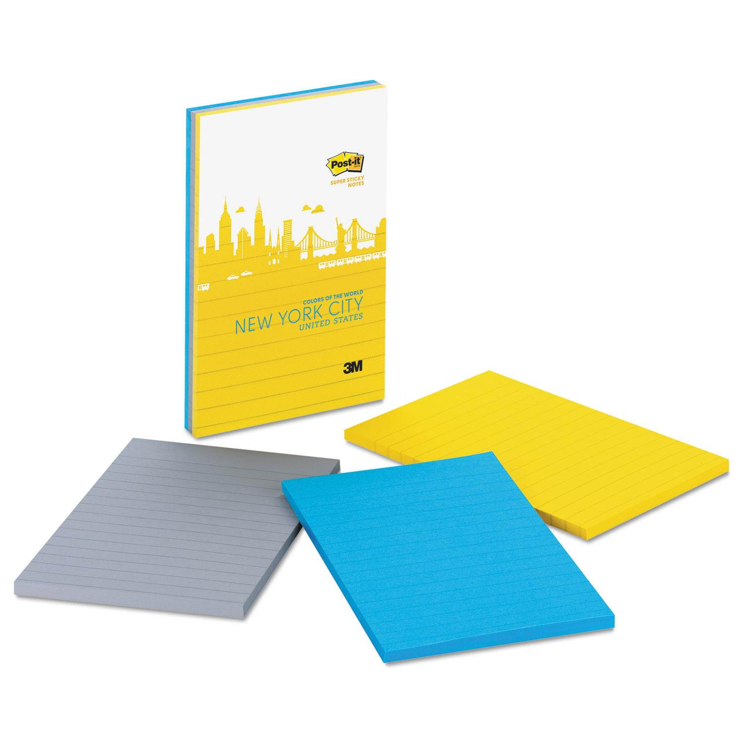 Post-it Colors of the World New York Notes, 4 x 6, Assorted, 3 90-Sheet Pads/Pack